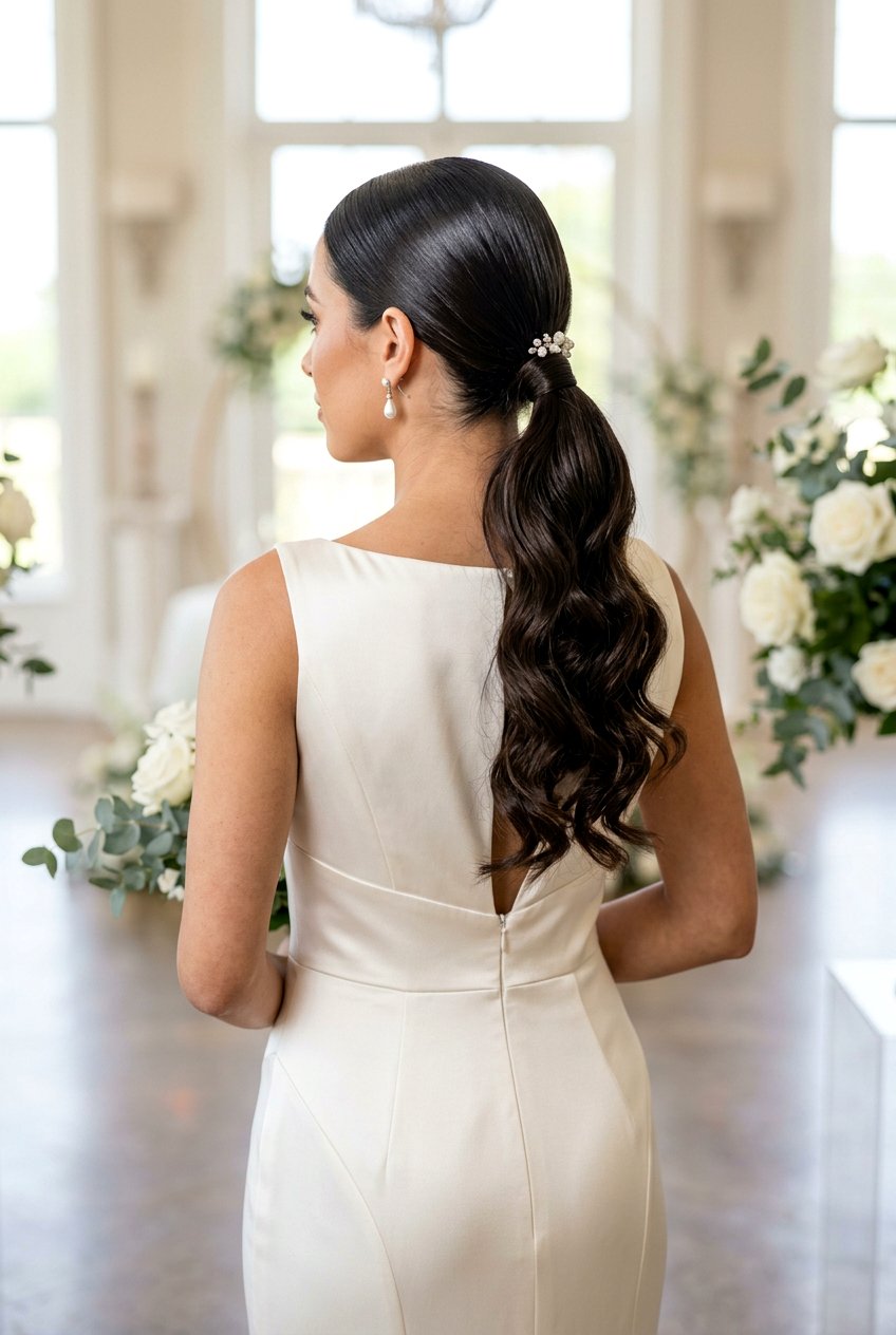 Low Sleek Ponytail With Curls - 20 modern bridal ponytail with curls - 20 modern bridal ponytail with curls