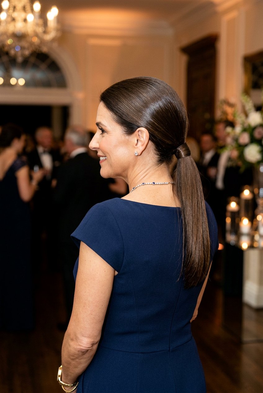 Low Sleek Ponytail - 20 chic ponytail for mother of the bride - 20 chic ponytail for mother of the bride