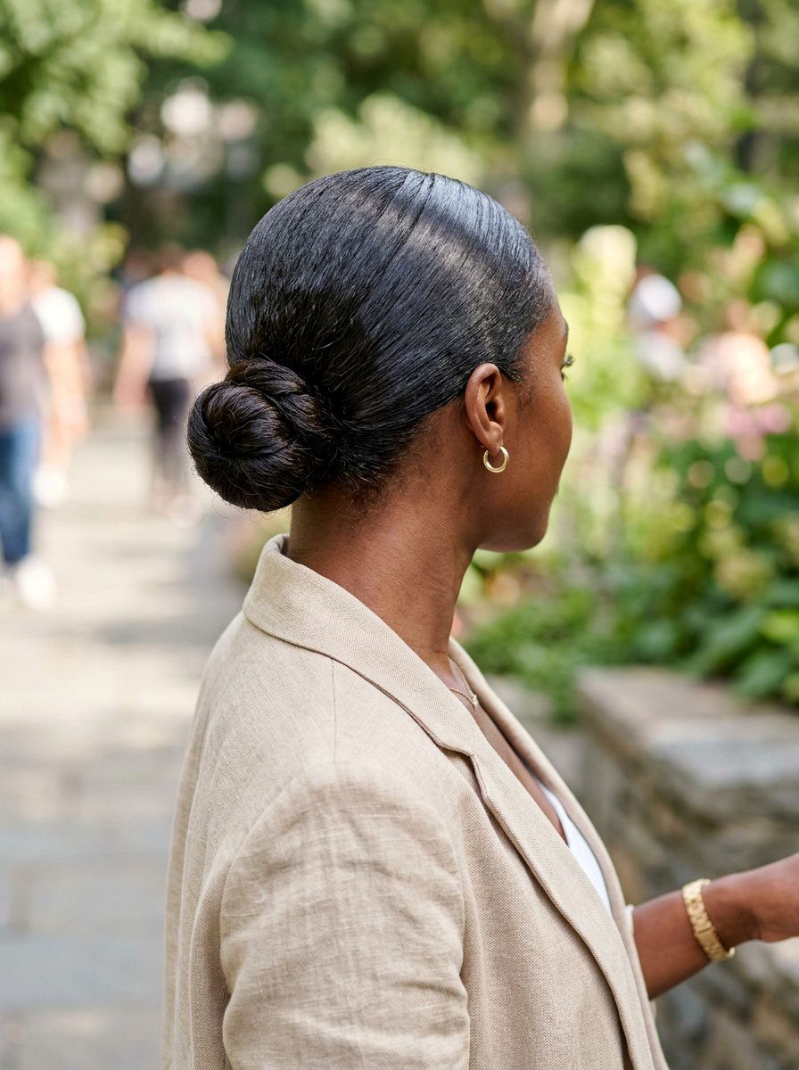 Low Slick Back Bun On Natural Hair - 20 slick back bun for black women - 20 slick back bun for black women