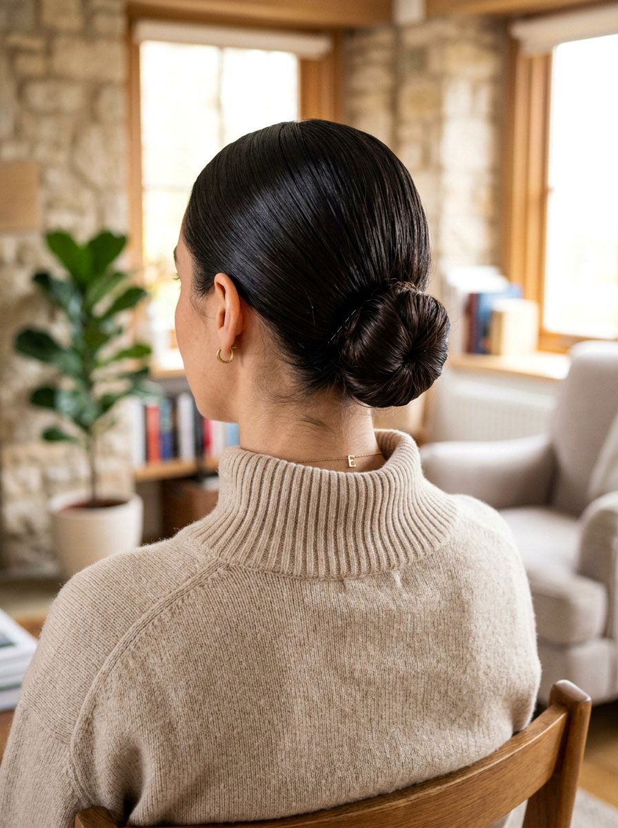 Low Slick Back Bun - 20 winter protective styles for natural hair - 20 winter protective styles for natural hair