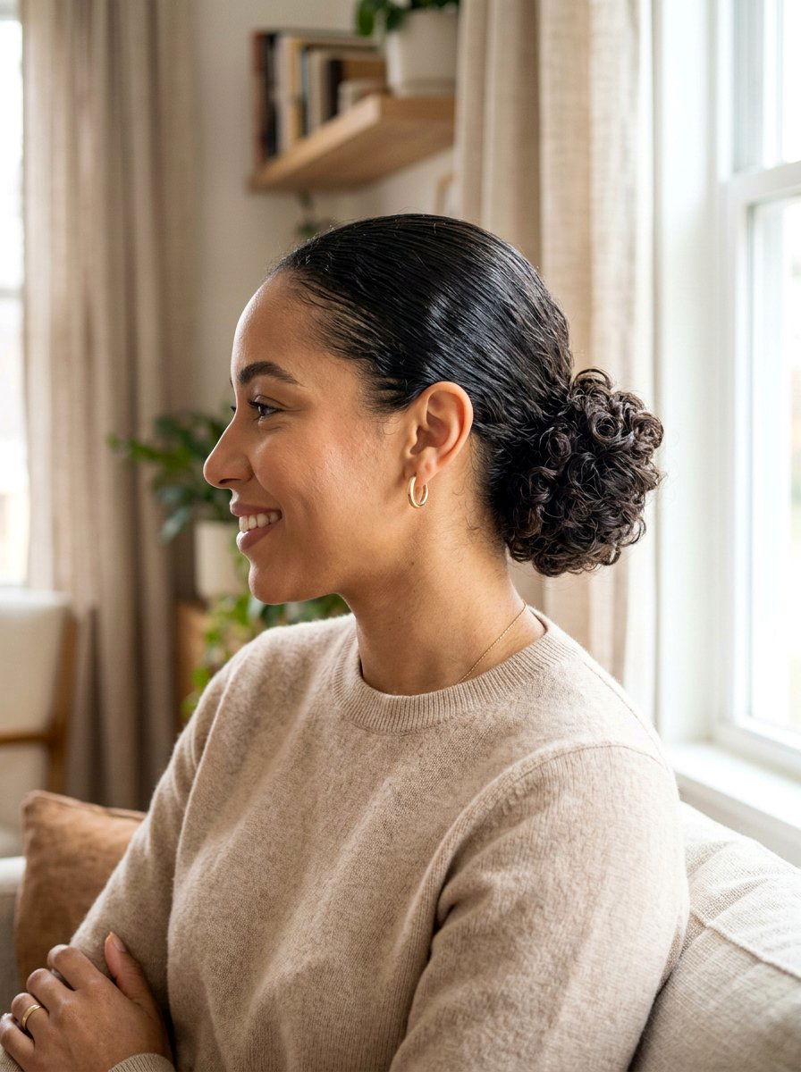 Low Slicked Back Curly Bun - 20 slicked back curly bun hairstyle - 20 slicked back curly bun hairstyle