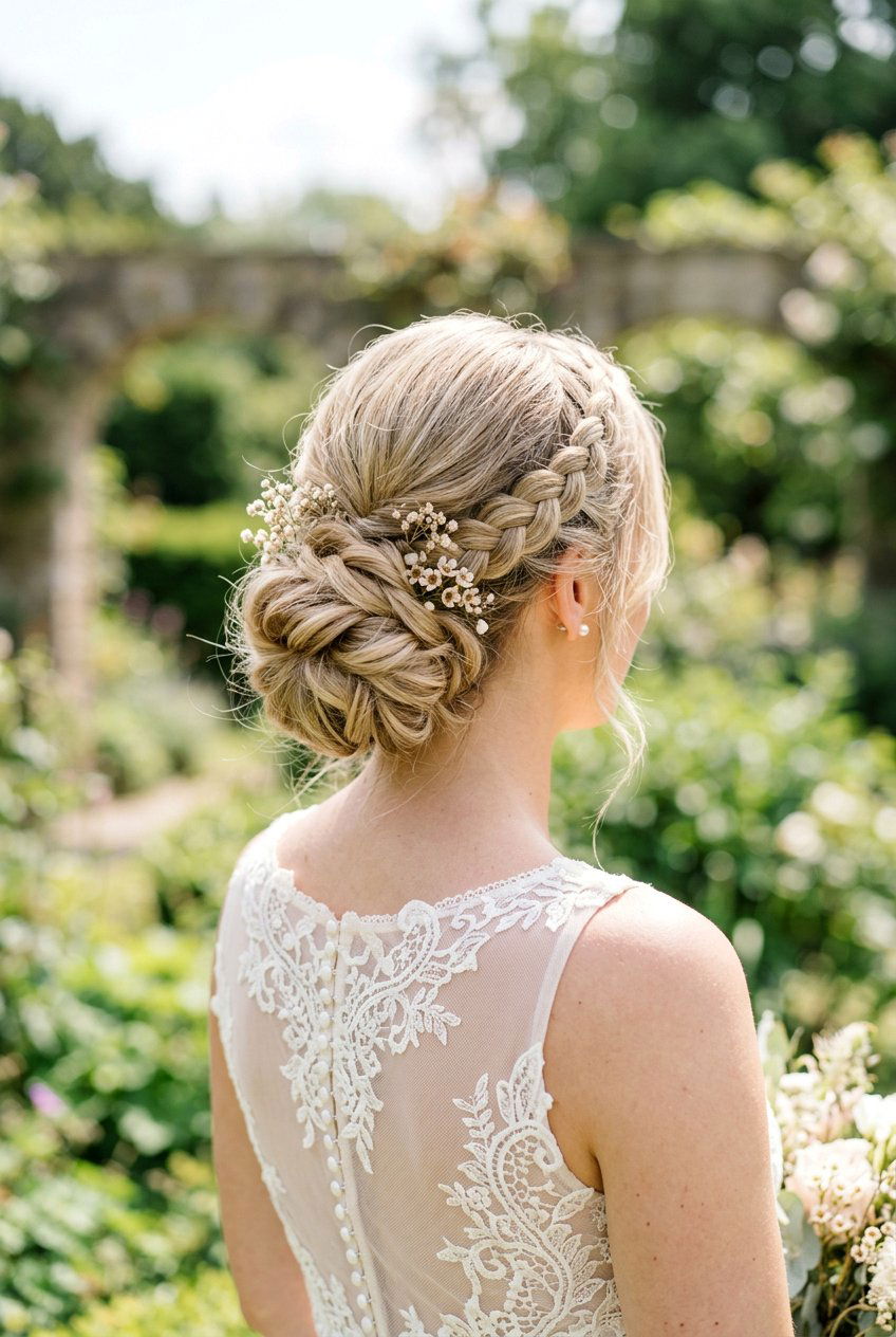 Low Textured Bun With Braid Detail - 20 low textured bun for bride - 20 low textured bun for bride
