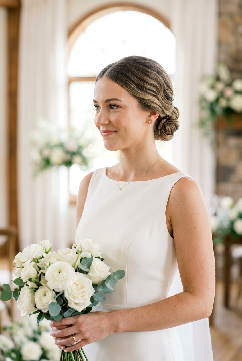 Low Textured Bun With Middle Part - 20 low textured bun for bride - 20 low textured bun for bride