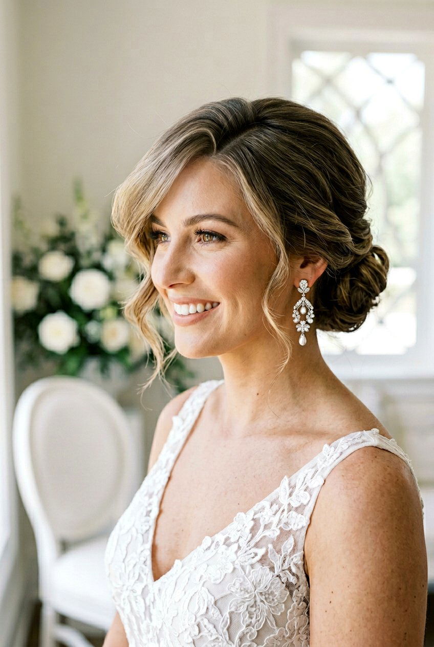 Low Textured Bun With Side Part - 20 low textured bun for bride - 20 low textured bun for bride