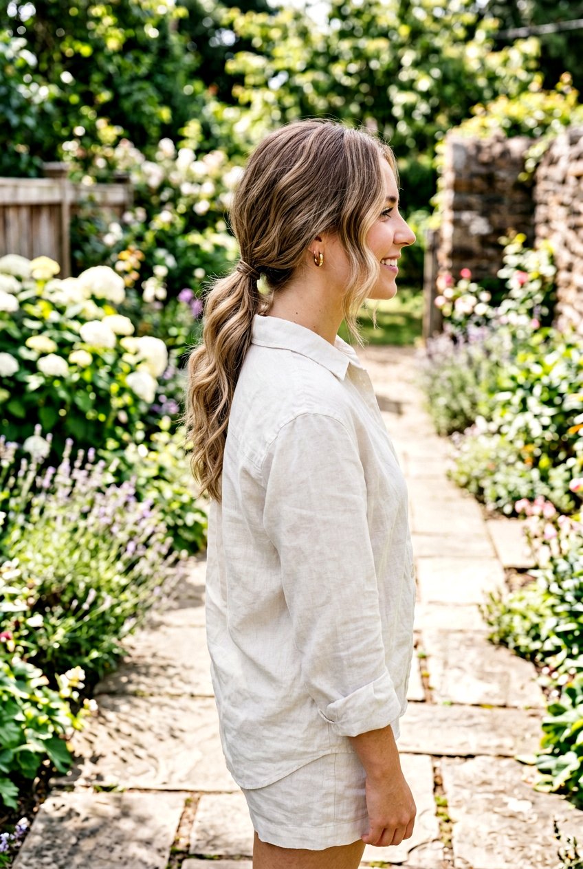 Low Textured Ponytail With Face Framing - 20 beach photo shoot hairstyles - 20 beach photo shoot hairstyles