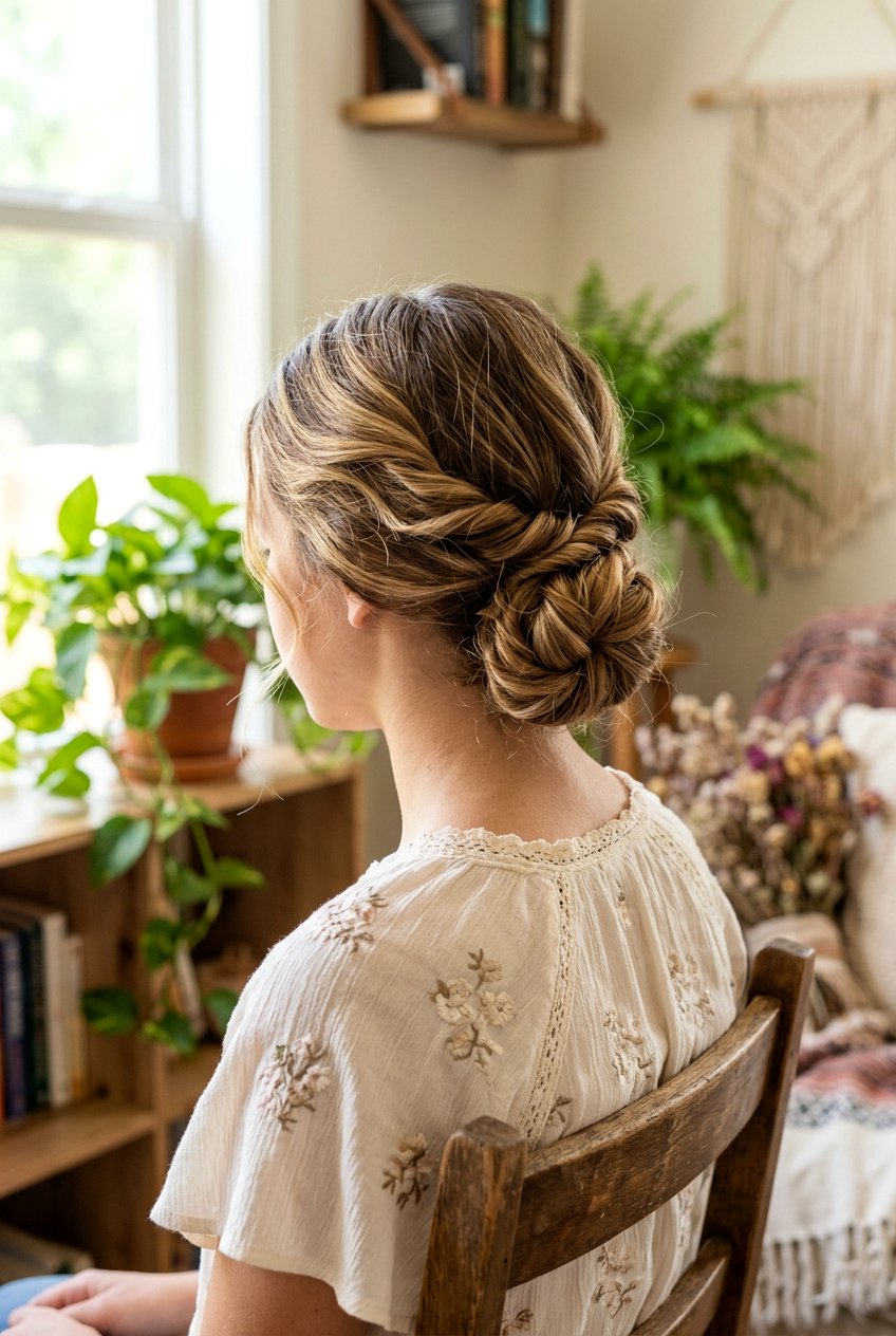 Low Twisted Bun - 20 quick bun hairstyle for teenage girls - 20 quick bun hairstyle for teenage girls