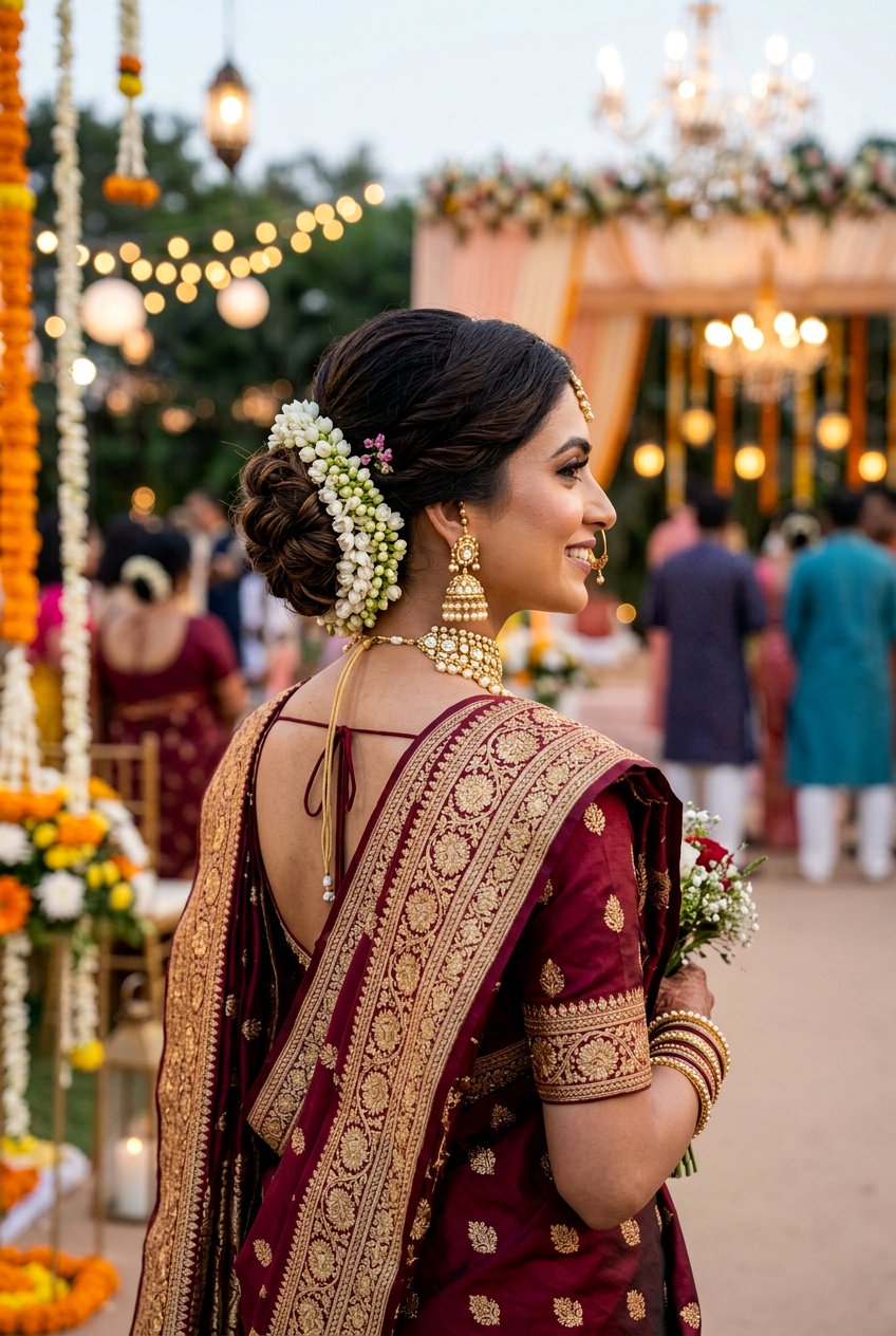 Low Twisted Bun With Jasmine Flowers - 20 wedding bun with flowers