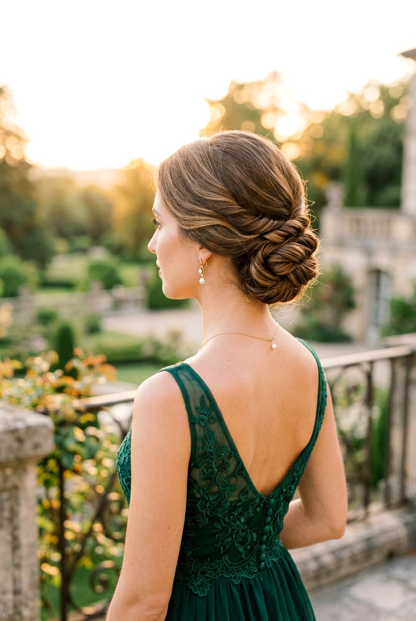Low Twisted Chignon At Sunset - 20 sunset photo shoot hairstyles - 20 sunset photo shoot hairstyles