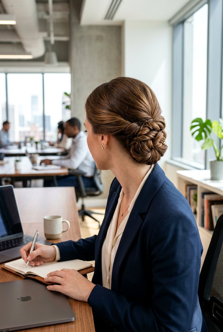 Low Twisted Chignon For Humidity - 20 work hairstyle for humid weather - 20 work hairstyle for humid weather