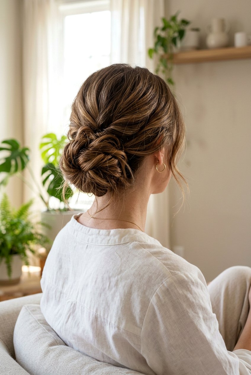 Low Twisted Messy Bun - 20 messy bun for moms with thin hair - 20 messy bun for moms with thin hair