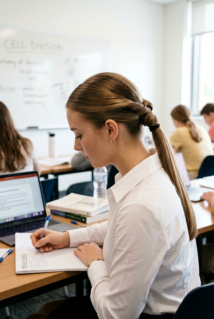 Low Twisted Ponytail For Classes - 20 campus ponytail hairstyle - 20 campus ponytail hairstyle