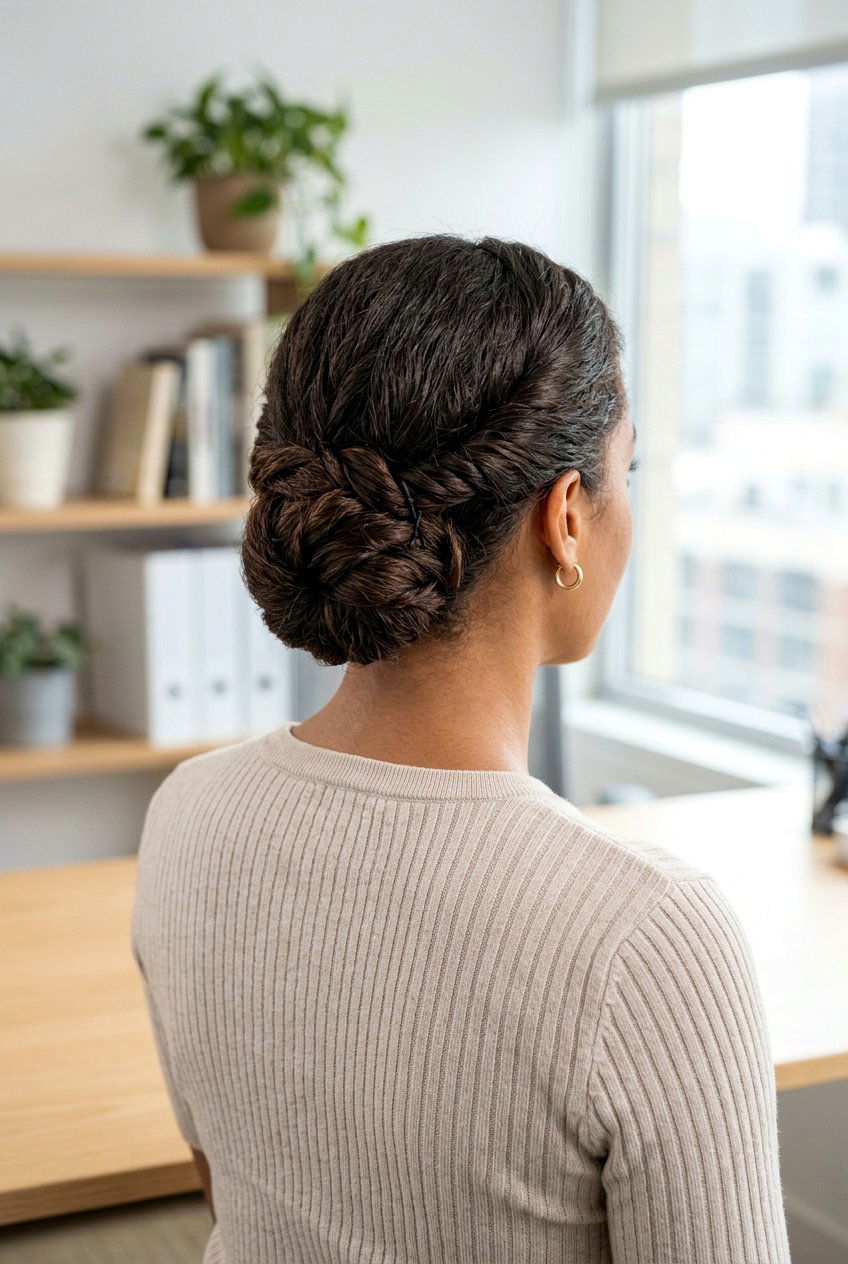 Low Twisted Work Bun - 20 sleek work bun hairstyles - 20 sleek work bun hairstyles