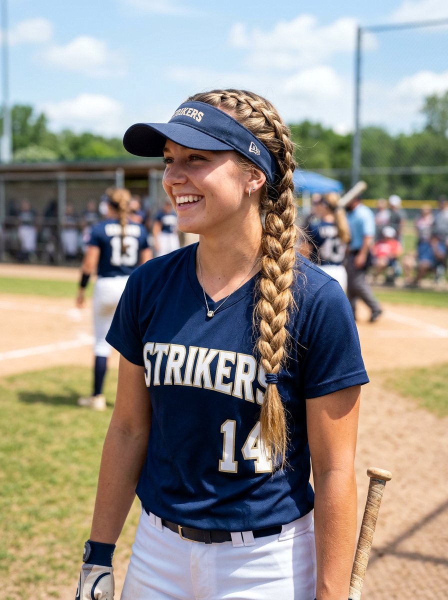 20 Softball Hairstyle Ideas with Low Braid for Game Day