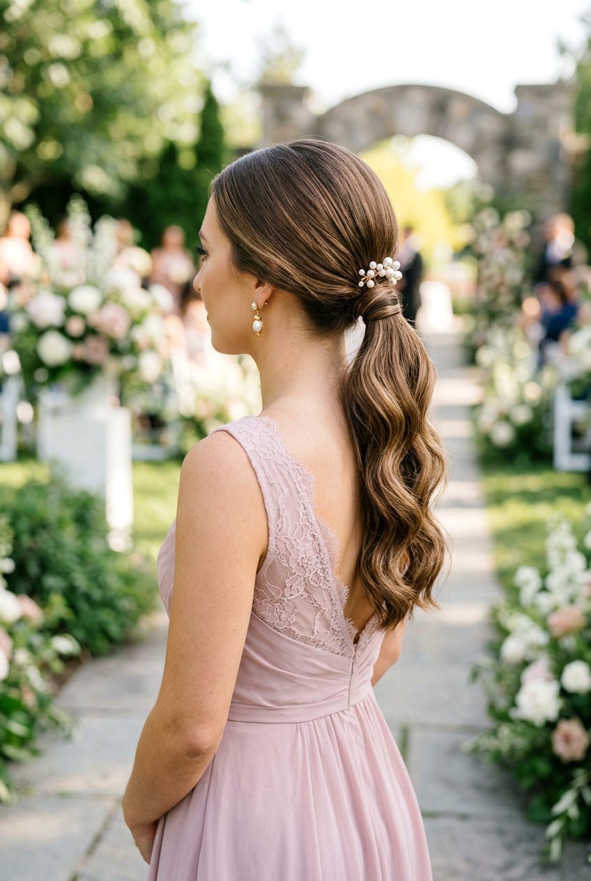 Low Wavy Ponytail With Wrapped Elastic - 20 bridesmaid ponytail with waves - 20 bridesmaid ponytail with waves