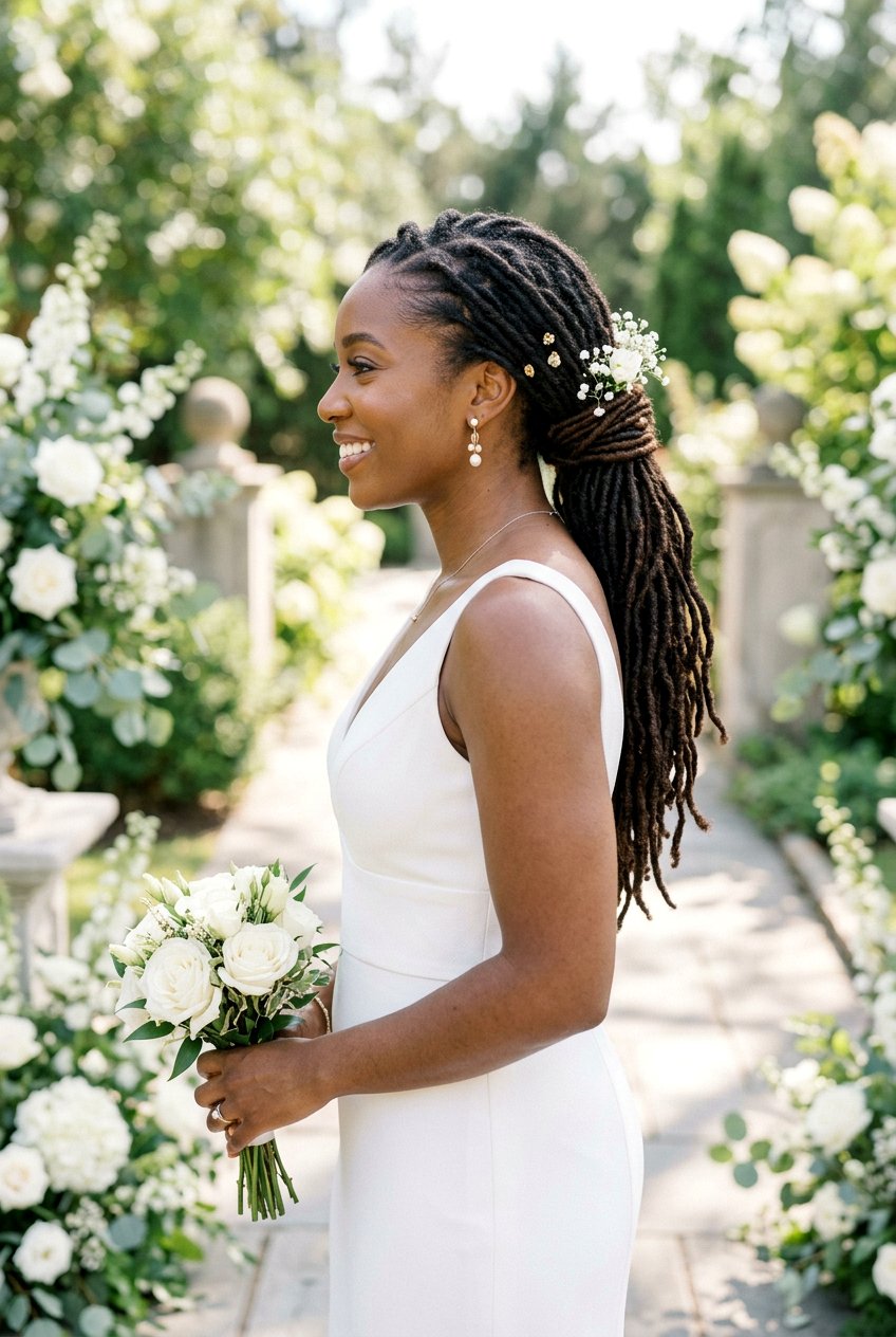 Low Wrapped Bridal Loc Ponytail - 20 bridal hairstyle for loc ponytail - 20 bridal hairstyle for loc ponytail