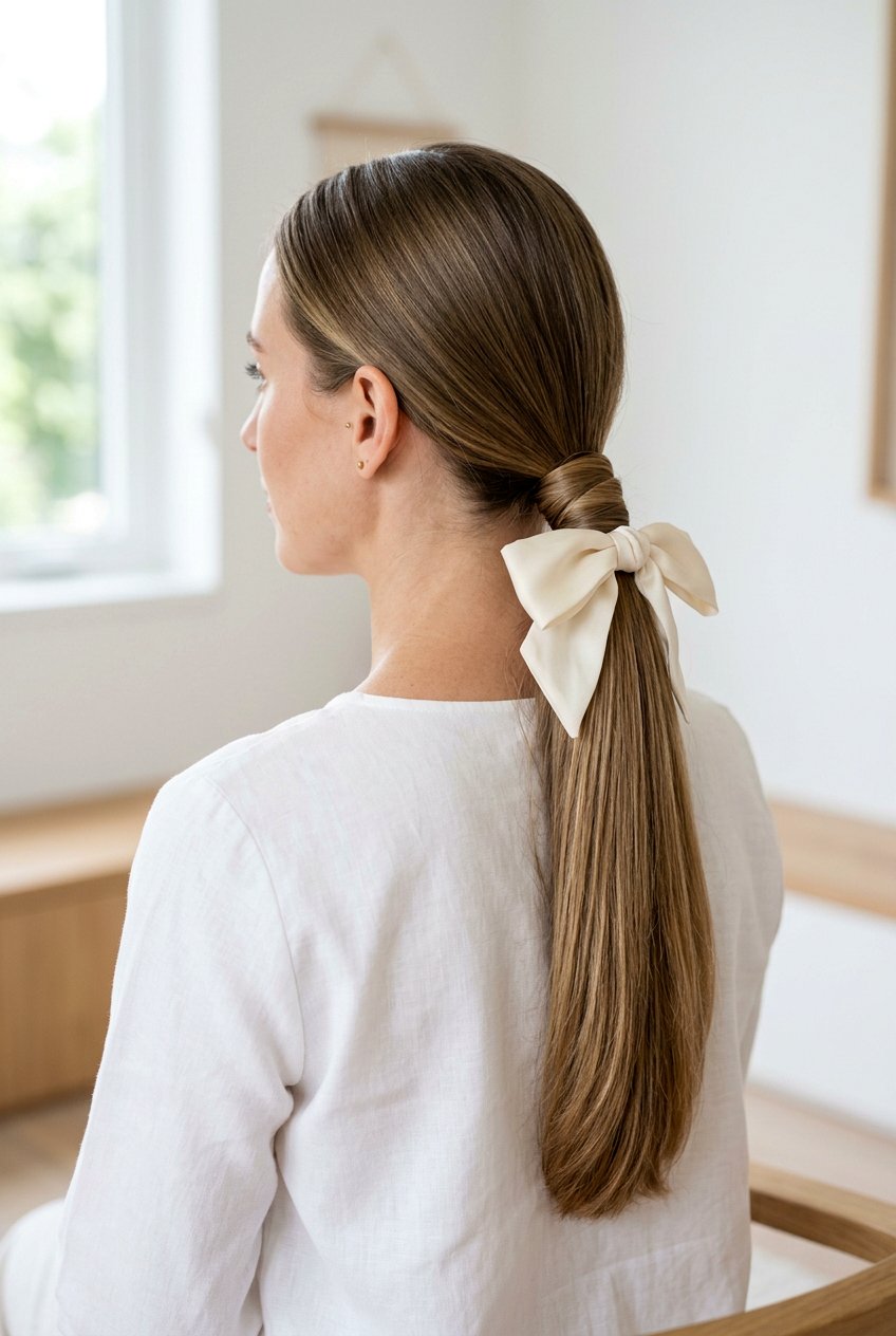 Low Wrapped Ponytail With Bow - 20 holiday ponytail with bow - 20 holiday ponytail with bow