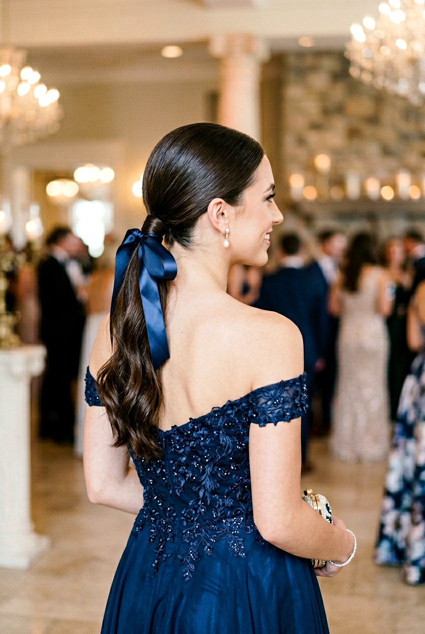 Low Wrapped Ponytail with Ribbon for Prom - 20 prom ponytail hairstyles - 20 prom ponytail hairstyles