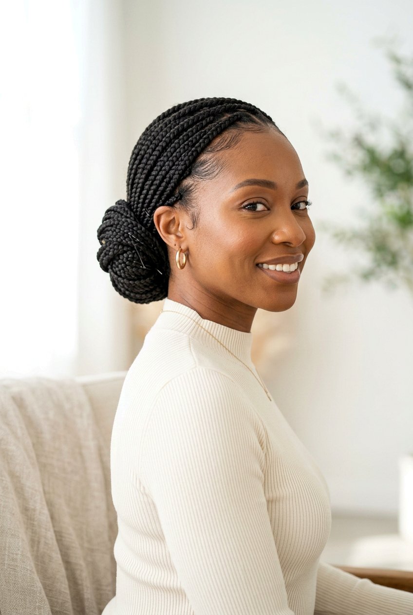 Low box braids bun - 20 box braids bun hairstyle - 20 box braids bun hairstyle