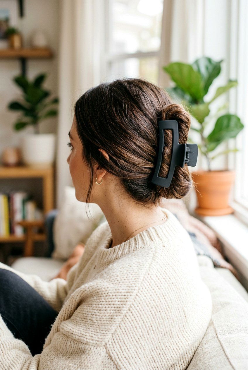 Low bun with claw clip - 20 frizz proof bun for humid weather - 20 frizz proof bun for humid weather