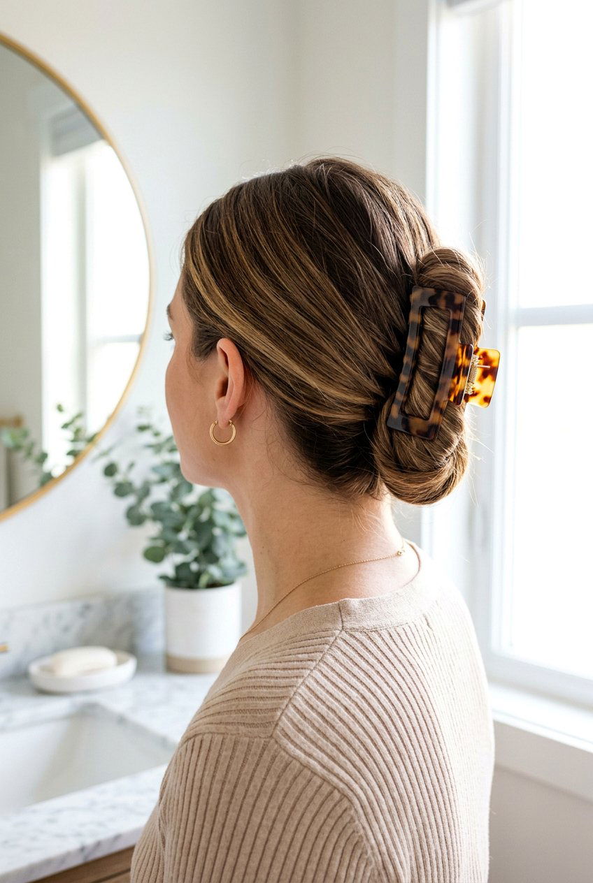 Low bun with claw clip - 20 low bun hairstyles - 20 low bun hairstyles