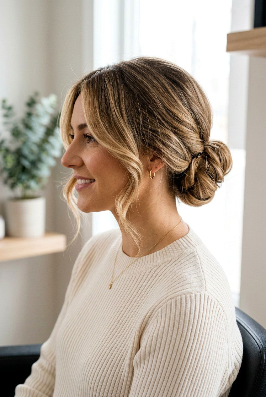 Low bun with face framing layers - 20 low bun hairstyles - 20 low bun hairstyles