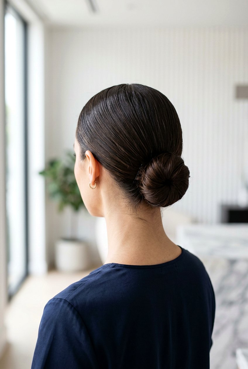 Low bun with middle part - 20 low bun hairstyles - 20 low bun hairstyles