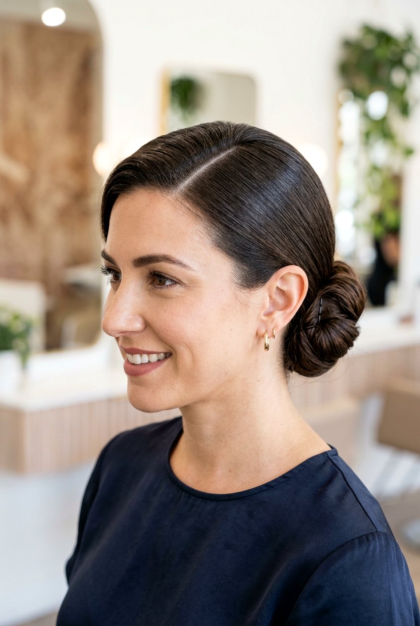 Low bun with side part - 20 low bun hairstyles - 20 low bun hairstyles