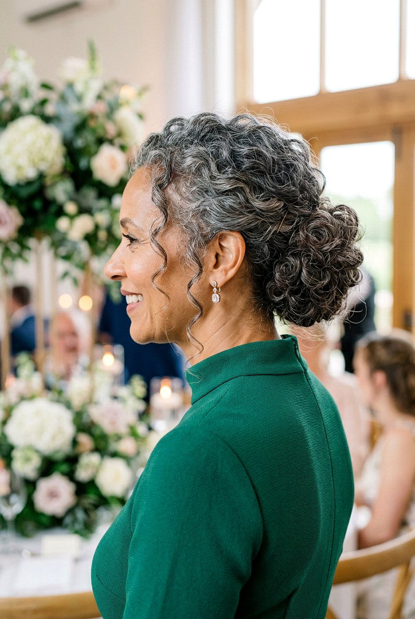 Low curly bun mother of the bride - 20 soft curls for mother of the bride - 20 soft curls for mother of the bride
