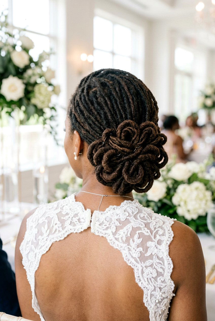 Low loc petal bun - 20 loc petal bun hairstyle - 20 loc petal bun hairstyle