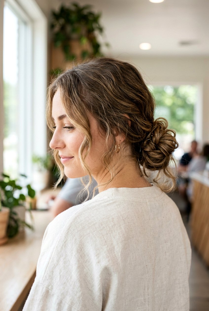 Low messy bun - 20 back to school hairstyles for long hair - 20 back to school hairstyles for long hair