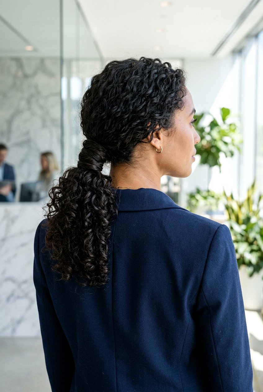 Low ponytail curly hair - 20 interview hairstyle for curly hair women - 20 interview hairstyle for curly hair women