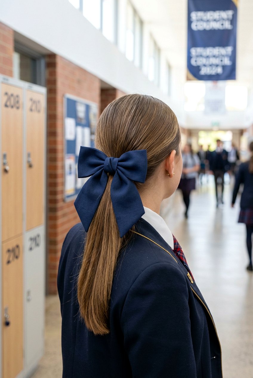 Low ponytail with bow - 20 cute hairstyles for school - 20 cute hairstyles for school