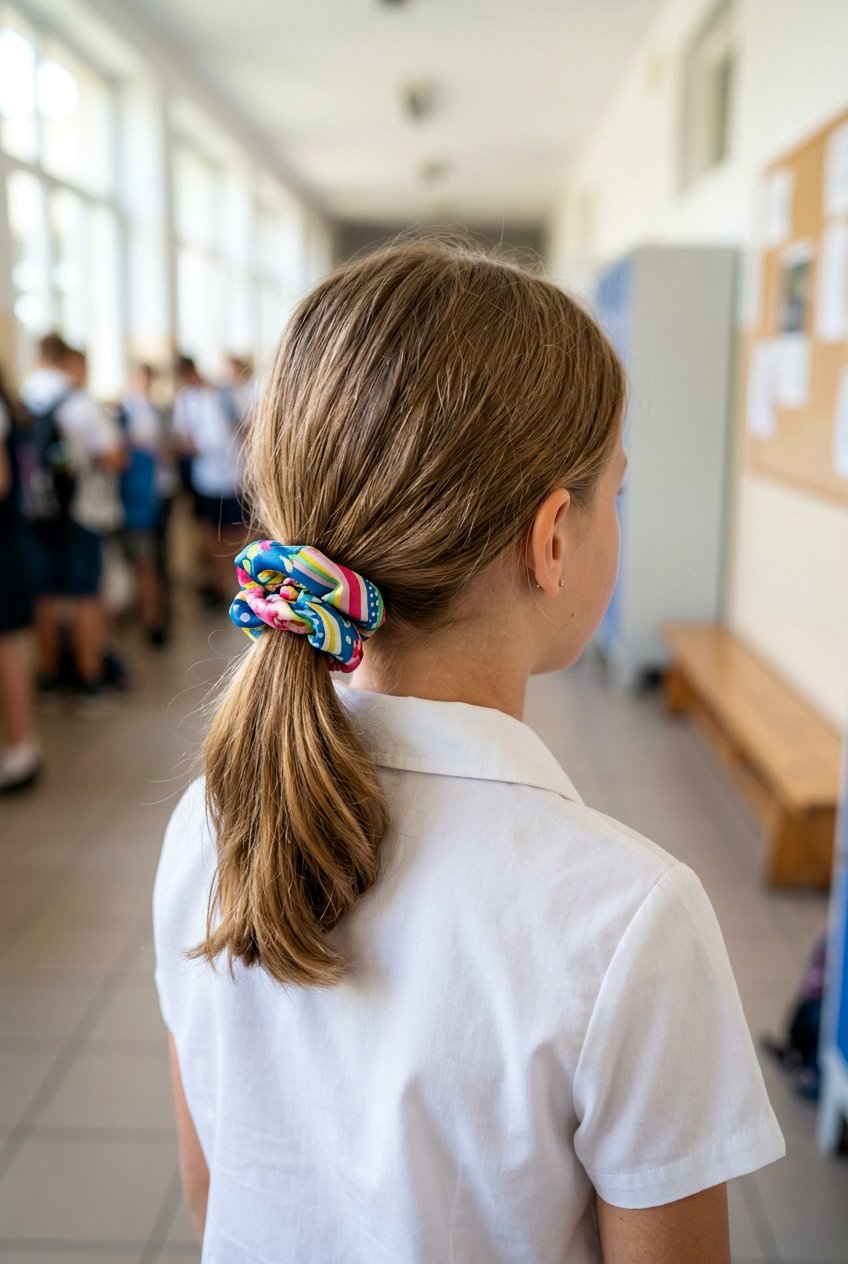 Low ponytail with scrunchie - 20 exam day ponytail for girls - 20 exam day ponytail for girls