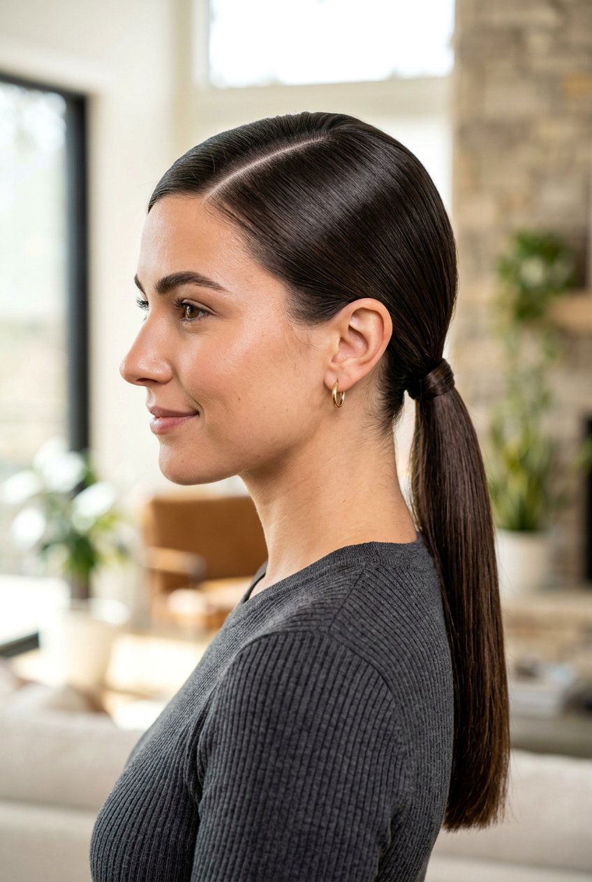 Low ponytail with side part - 20 hairstyles for work - 20 hairstyles for work