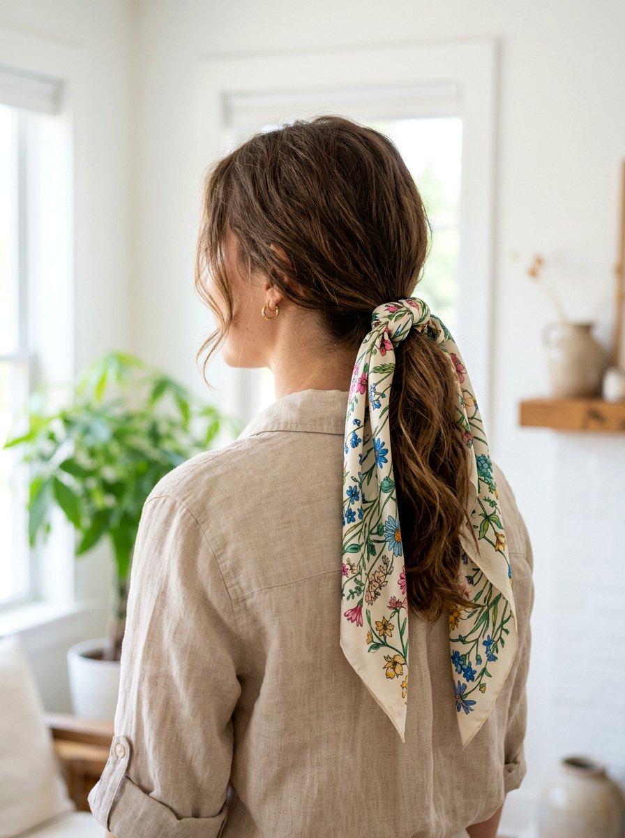 Low ponytail with silk scarf - 20 silk scarf ponytail hairstyle - 20 silk scarf ponytail hairstyle