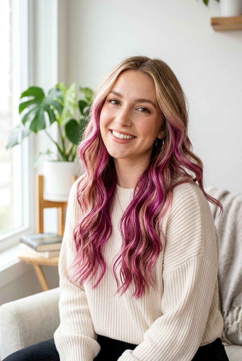 Magenta Balayage on Blonde Hair - 20 magenta hair color ideas - 20 magenta hair color ideas