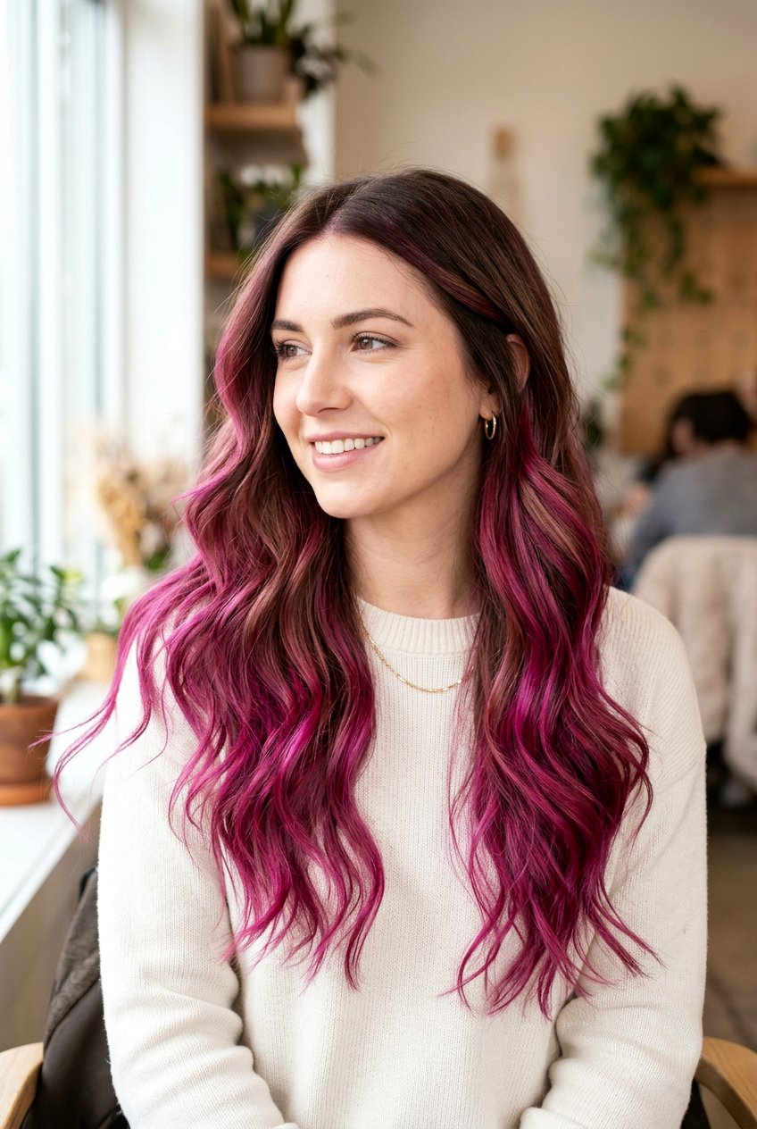 Magenta Balayage on Brown Hair - 20 magenta hair color ideas - 20 magenta hair color ideas