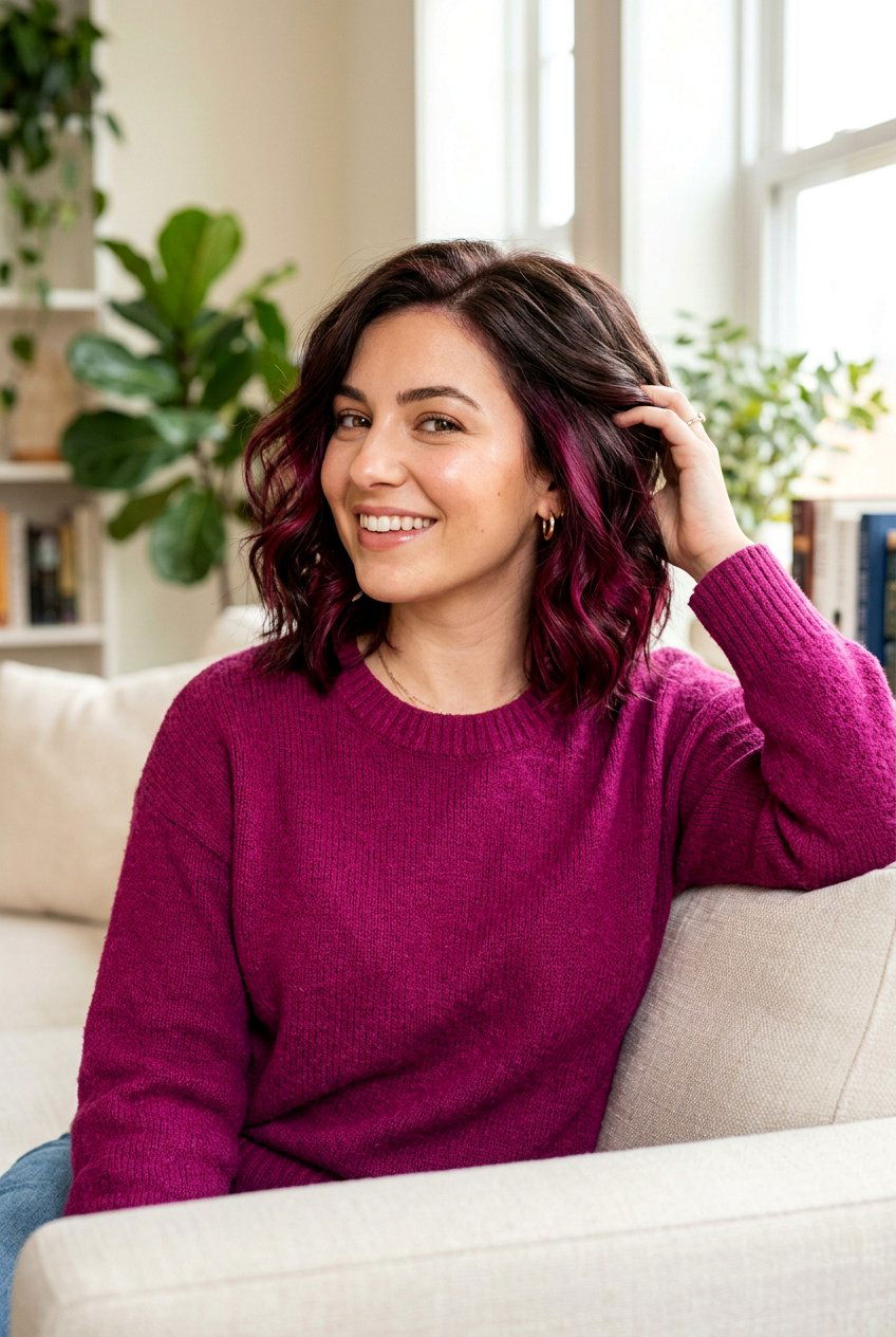 Magenta Peekaboo On Brunette Hair - 20 bold peekaboo underlayer color - 20 bold peekaboo underlayer color