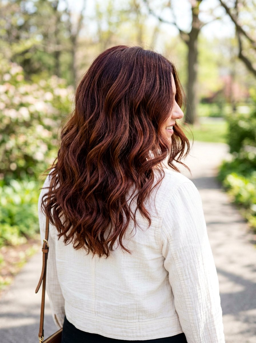 Mahogany Balayage On Wavy Hair - 20 spring balayage for brunettes - 20 spring balayage for brunettes