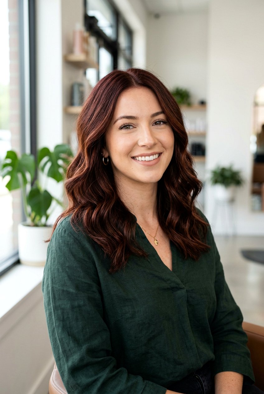 Mahogany Collarbone Hair With Auburn Babylights - 20 brunette babylights for fine hair women - 20 brunette babylights for fine hair women