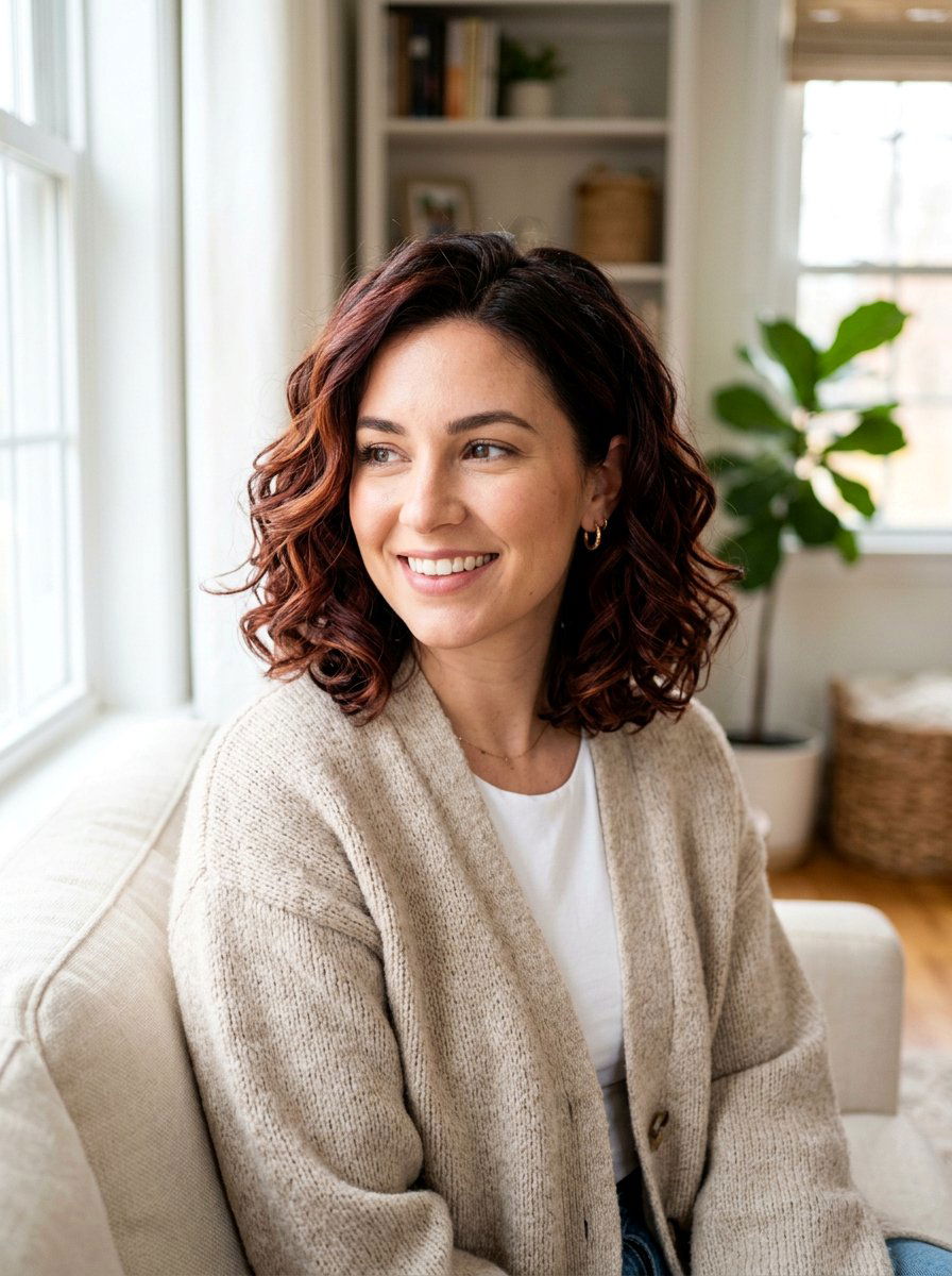 Mahogany Dimensional Balayage Soft Curly Bob - 20 dimensional balayage for curly bob - 20 dimensional balayage for curly bob