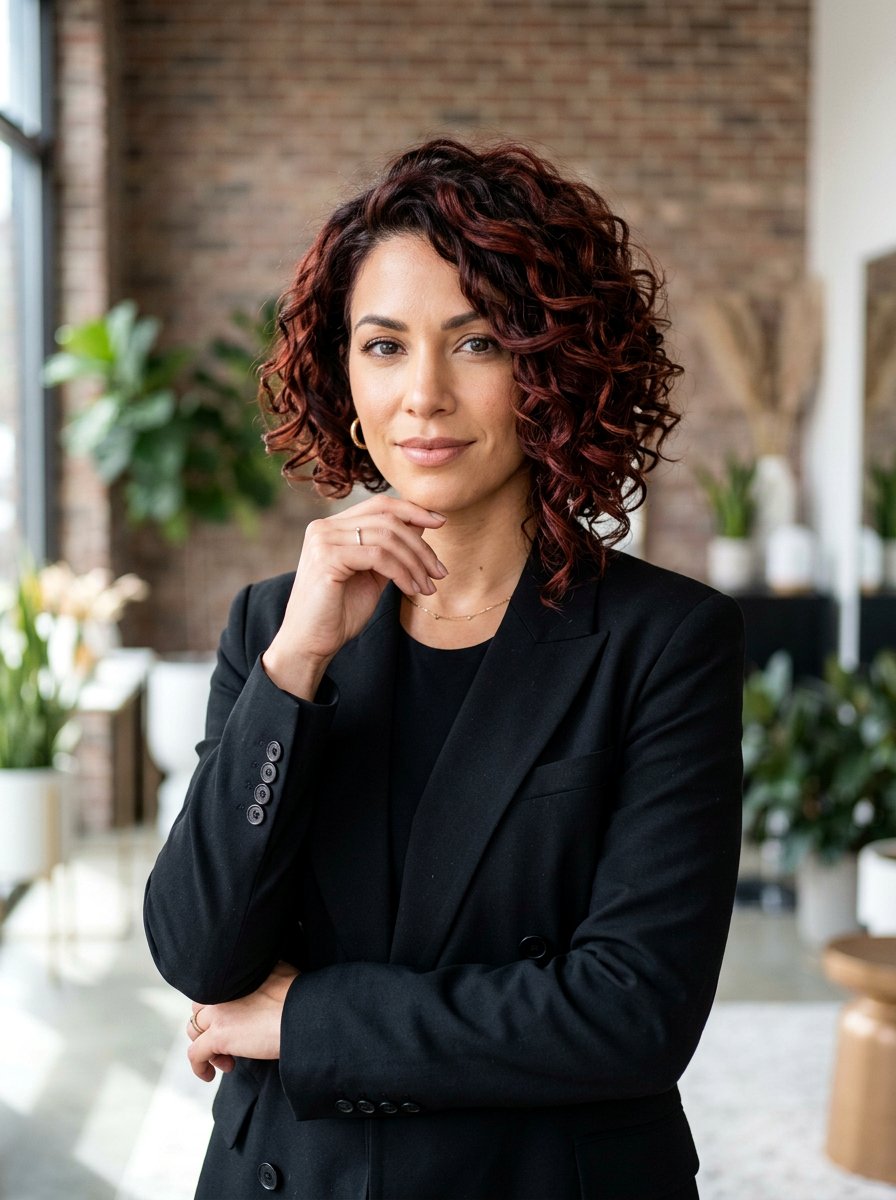 Mahogany Red Balayage Asymmetrical Curly Bob - 20 red balayage for curly bob - 20 red balayage for curly bob