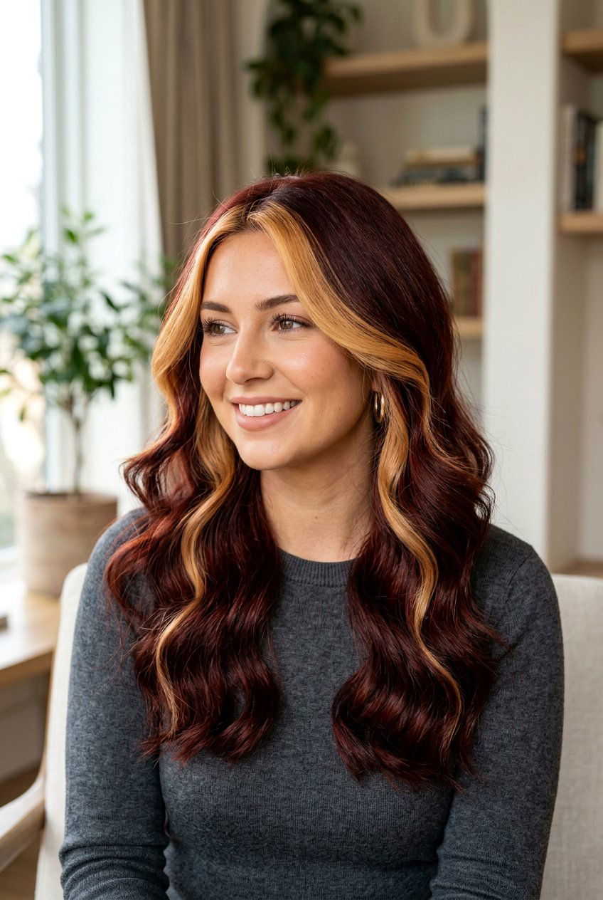 Mahogany Red Hair with Blonde Money Piece - 20 red hair with blonde money piece - 20 red hair with blonde money piece