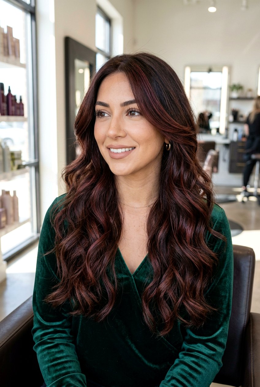 Mahogany Ribbon Pieces On Long Layered Brunette - 20 brunette ribbons for long layered hair - 20 brunette ribbons for long layered hair