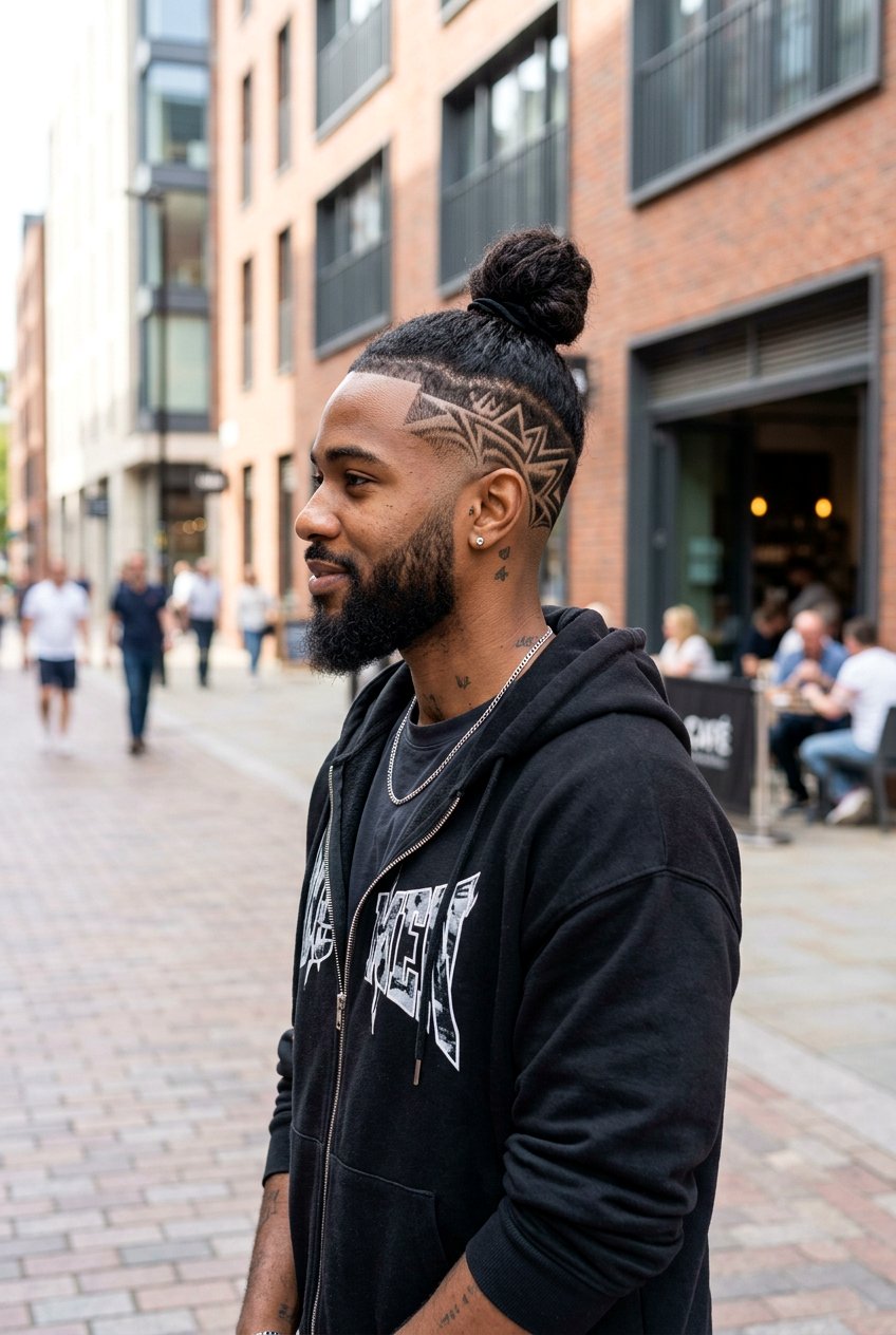 Man Bun Undercut With Shaved Design - 20 man bun with undercut - 20 man bun with undercut