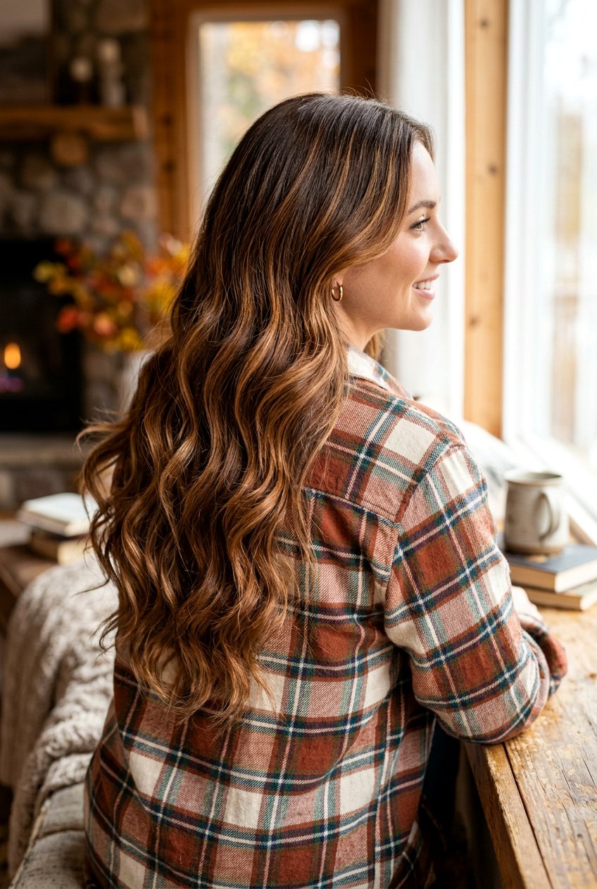 Maple Brunette Balayage Long Wavy Hair - 20 autumn brunette balayage ideas - 20 autumn brunette balayage ideas