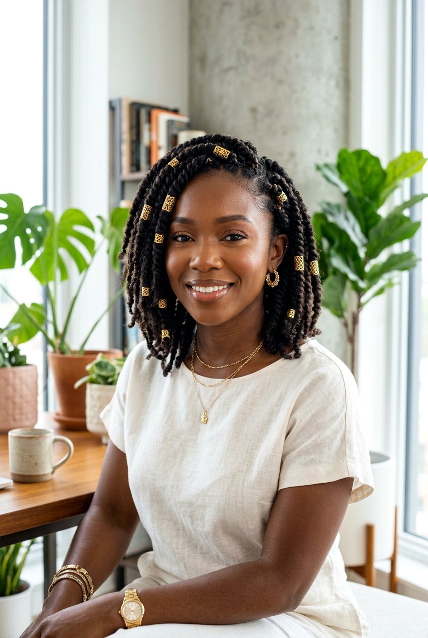 Marley Twist Bob With Gold Cuffs - 20 marley twists bob for women - 20 marley twists bob for women