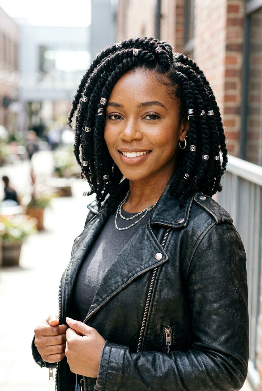 Marley Twist Bob With Silver Rings - 20 marley twists bob for women - 20 marley twists bob for women