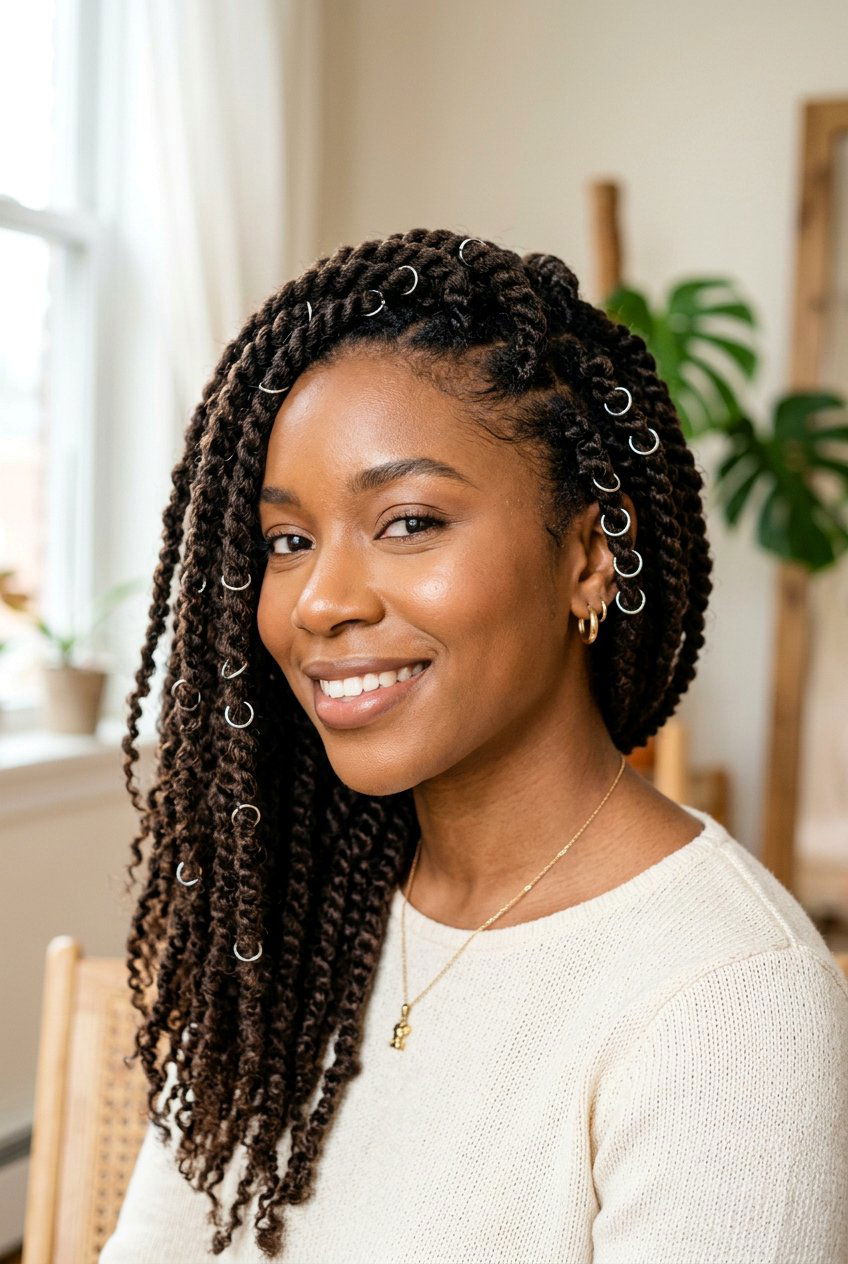 Marley twists with silver rings - 20 marley twists hairstyles - 20 marley twists hairstyles