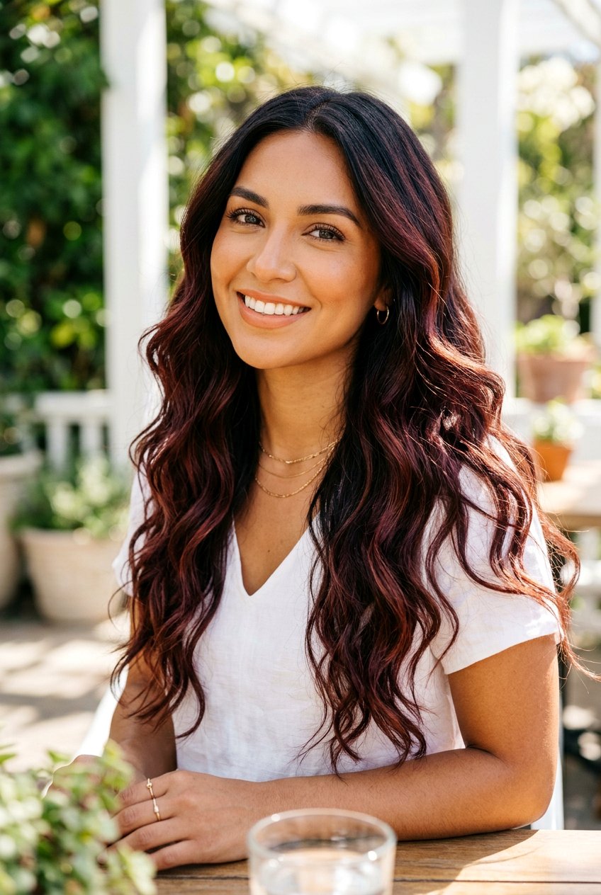 Maroon Balayage On Dark Hair For Warm Skin Tone - 20 maroon balayage on dark hair - 20 maroon balayage on dark hair